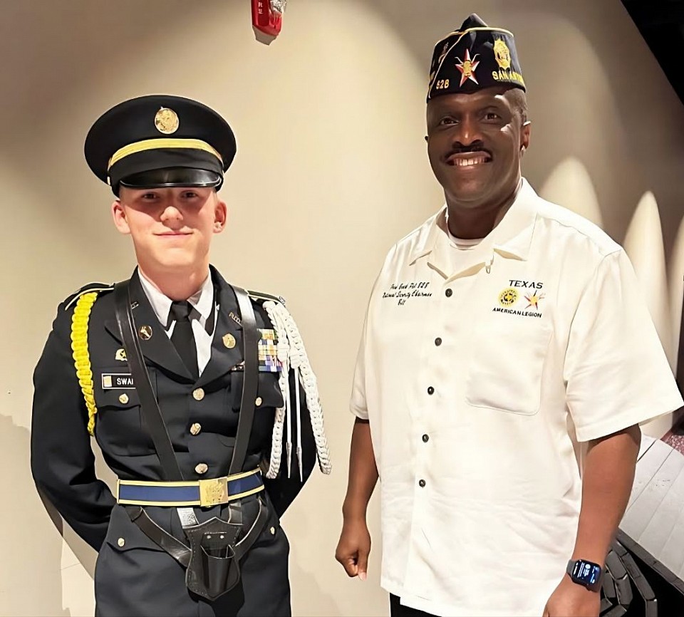 SAN ANTONIO - The American Legion is a strong supporter of Junior Reserve Officer Training Corps (JROTC) and ROTC programs across the country. On May 8, Asst. Sgt-at-Arms Billy Hill attended Highlands High School’s JROTC Awards Ceremony presenting the Military Excellence Medal to Cadet CPT Gavin Swails and the Scholastic Excellence Medal to Cadet CPT Cassandra Reyes.